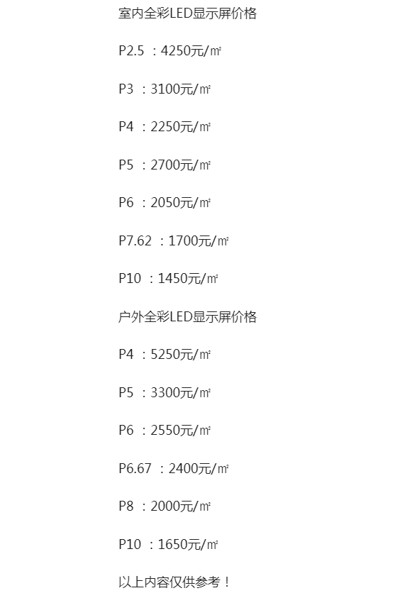 LED顯示屏價格